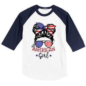 All American Girl 4th Of July Bleached Daughter USA Baseball Sleeve Shirt