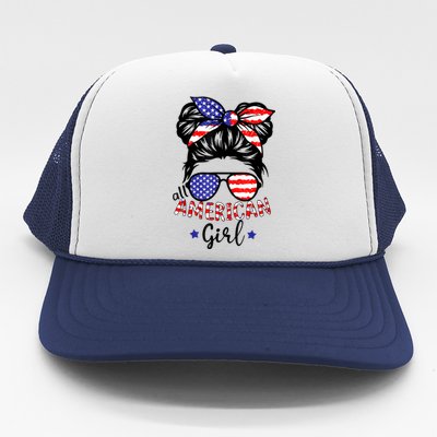 All American Girl 4th Of July Bleached Daughter USA Trucker Hat