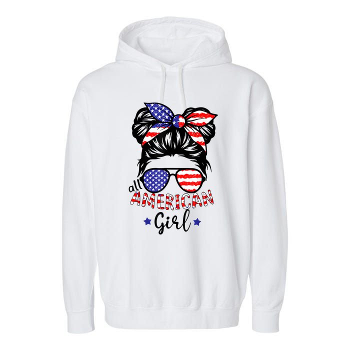 All American Girl 4th Of July Bleached Daughter USA Garment-Dyed Fleece Hoodie