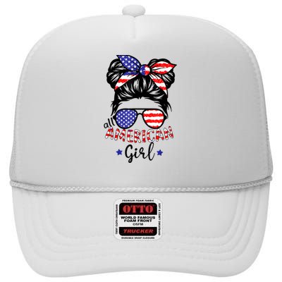 All American Girl 4th Of July Bleached Daughter USA High Crown Mesh Back Trucker Hat