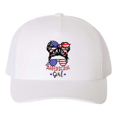 All American Girl 4th Of July Bleached Daughter USA Yupoong Adult 5-Panel Trucker Hat