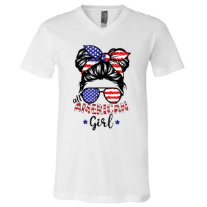 All American Girl 4th Of July Bleached Daughter USA V-Neck T-Shirt