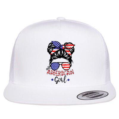 All American Girl 4th Of July Bleached Daughter USA Flat Bill Trucker Hat