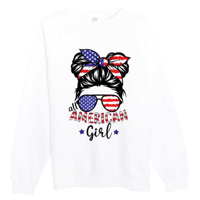 All American Girl 4th Of July Bleached Daughter USA Premium Crewneck Sweatshirt