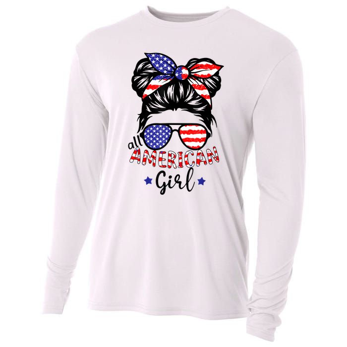 All American Girl 4th Of July Bleached Daughter USA Cooling Performance Long Sleeve Crew