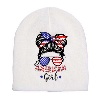 All American Girl 4th Of July Bleached Daughter USA Short Acrylic Beanie