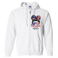 All American Girl 4th Of July Bleached Daughter USA Full Zip Hoodie