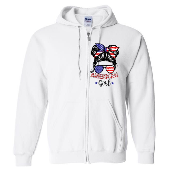 All American Girl 4th Of July Bleached Daughter USA Full Zip Hoodie