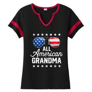 All American Grandma 4th of July Family Matching Sunglasses Ladies Halftime Notch Neck Tee