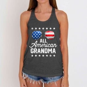 All American Grandma 4th of July Family Matching Sunglasses Women's Knotted Racerback Tank