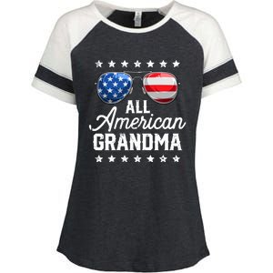 All American Grandma 4th of July Family Matching Sunglasses Enza Ladies Jersey Colorblock Tee