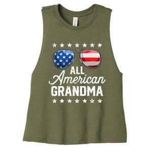 All American Grandma 4th of July Family Matching Sunglasses Women's Racerback Cropped Tank