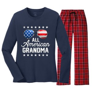 All American Grandma 4th of July Family Matching Sunglasses Women's Long Sleeve Flannel Pajama Set 