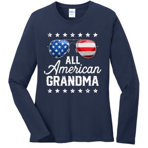 All American Grandma 4th of July Family Matching Sunglasses Ladies Long Sleeve Shirt