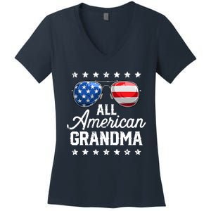 All American Grandma 4th of July Family Matching Sunglasses Women's V-Neck T-Shirt