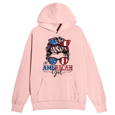 All American Girl 4th Of July Women Messy Bun USA Flag Urban Pullover Hoodie