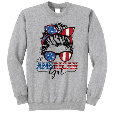 All American Girl 4th Of July Women Messy Bun USA Flag Sweatshirt