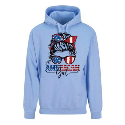 All American Girl 4th Of July Women Messy Bun USA Flag Unisex Surf Hoodie