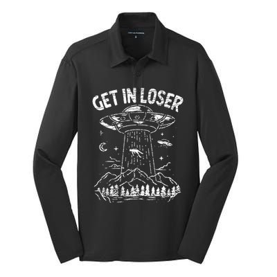 Alien Abduction Get In Loser Ufo Silk Touch Performance Long Sleeve Polo