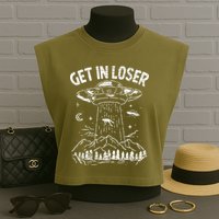 Alien Abduction Get In Loser Ufo Garment-Dyed Women's Muscle Tee