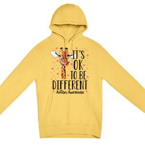 Autism Awareness Giraffe ItS Ok To Be Different Autistic Gift Premium Pullover Hoodie