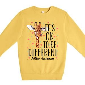 Autism Awareness Giraffe ItS Ok To Be Different Autistic Gift Premium Crewneck Sweatshirt