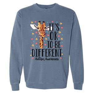 Autism Awareness Giraffe ItS Ok To Be Different Autistic Gift Garment-Dyed Sweatshirt