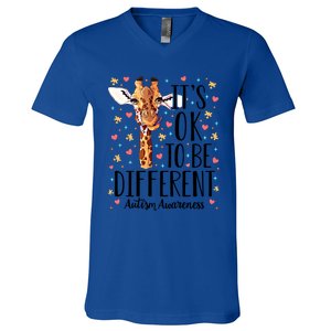 Autism Awareness Giraffe ItS Ok To Be Different Autistic Gift V-Neck T-Shirt