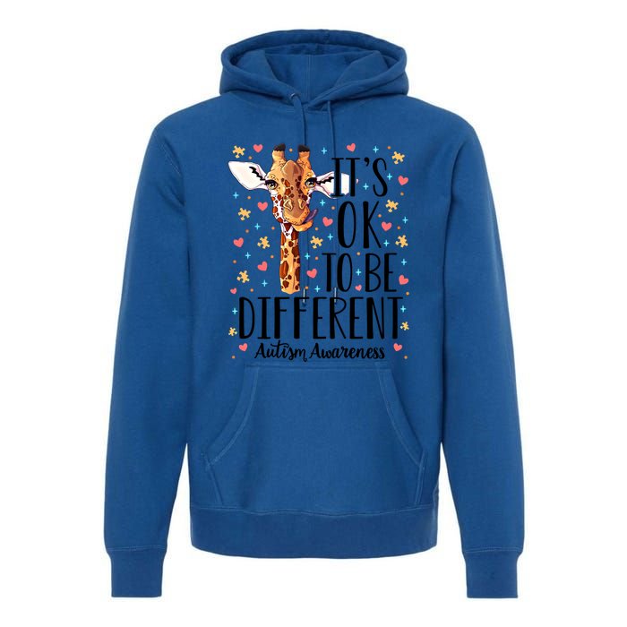 Autism Awareness Giraffe ItS Ok To Be Different Autistic Gift Premium Hoodie