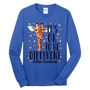 Autism Awareness Giraffe ItS Ok To Be Different Autistic Gift Tall Long Sleeve T-Shirt