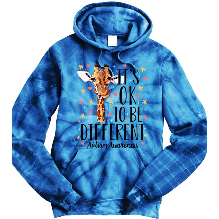 Autism Awareness Giraffe ItS Ok To Be Different Autistic Gift Tie Dye Hoodie