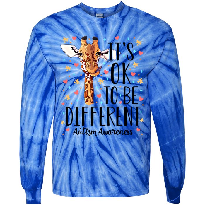 Autism Awareness Giraffe ItS Ok To Be Different Autistic Gift Tie-Dye Long Sleeve Shirt