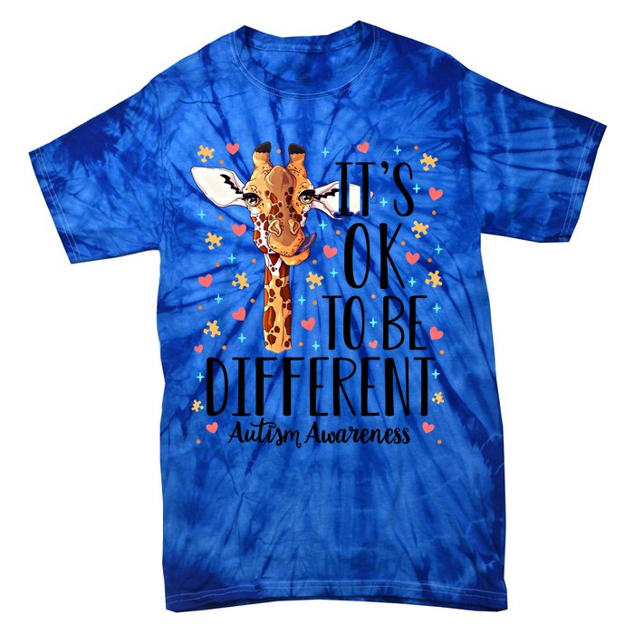 Autism Awareness Giraffe ItS Ok To Be Different Autistic Gift Tie-Dye T-Shirt