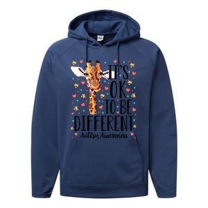 Autism Awareness Giraffe ItS Ok To Be Different Autistic Gift Performance Fleece Hoodie