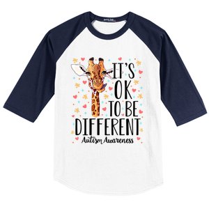 Autism Awareness Giraffe ItS Ok To Be Different Autistic Gift Baseball Sleeve Shirt