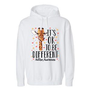 Autism Awareness Giraffe ItS Ok To Be Different Autistic Gift Garment-Dyed Fleece Hoodie