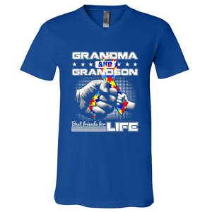 Autism Awareness Grandma Grandson Best Friend For Life Gift V-Neck T-Shirt