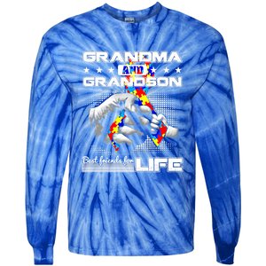 Autism Awareness Grandma Grandson Best Friend For Life Gift Tie-Dye Long Sleeve Shirt