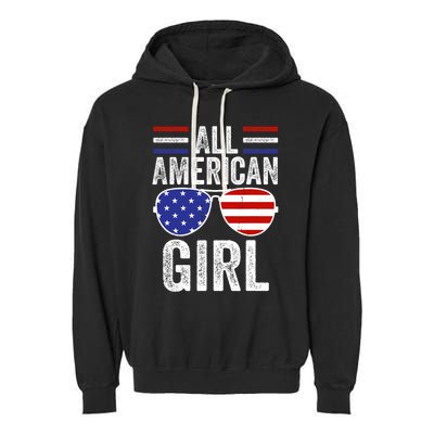 All American Girl 4th Of July Girl Patriotic Garment-Dyed Fleece Hoodie