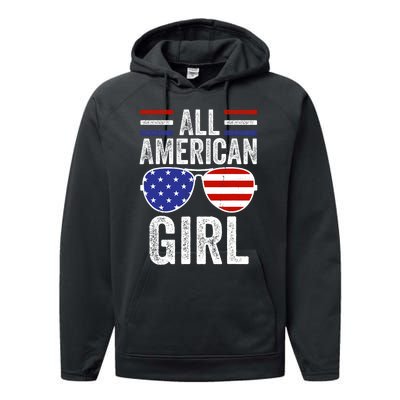 All American Girl 4th Of July Girl Patriotic Performance Fleece Hoodie