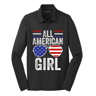 All American Girl 4th Of July Girl Patriotic Silk Touch Performance Long Sleeve Polo