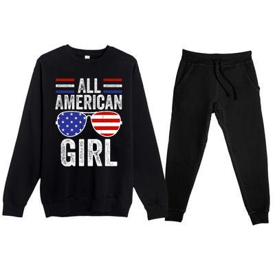 All American Girl 4th Of July Girl Patriotic Premium Crewneck Sweatsuit Set