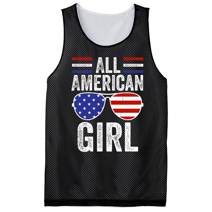 All American Girl 4th Of July Girl Patriotic Mesh Reversible Basketball Jersey Tank