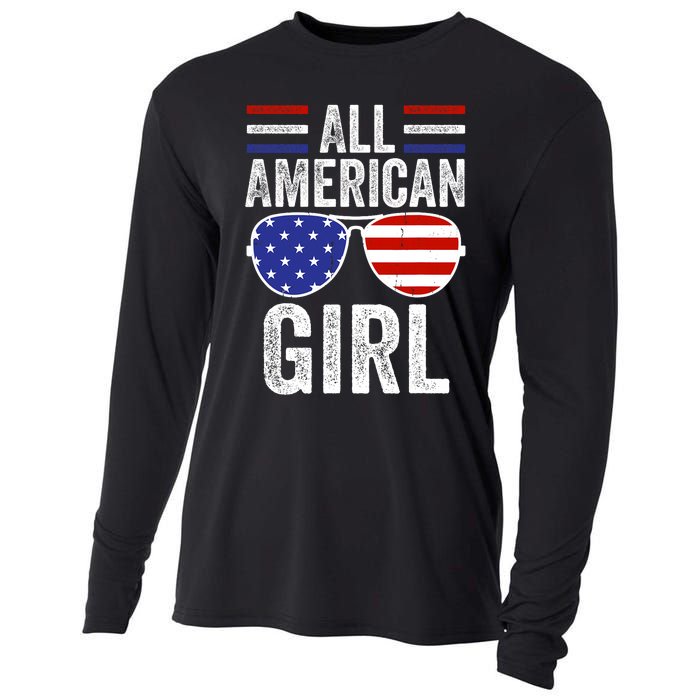 All American Girl 4th Of July Girl Patriotic Cooling Performance Long Sleeve Crew