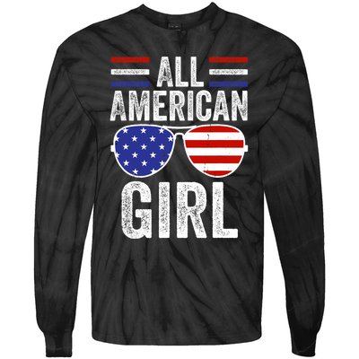 All American Girl 4th Of July Girl Patriotic Tie-Dye Long Sleeve Shirt