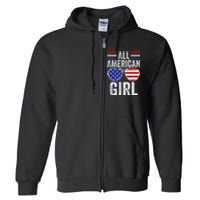 All American Girl 4th Of July Girl Patriotic Full Zip Hoodie