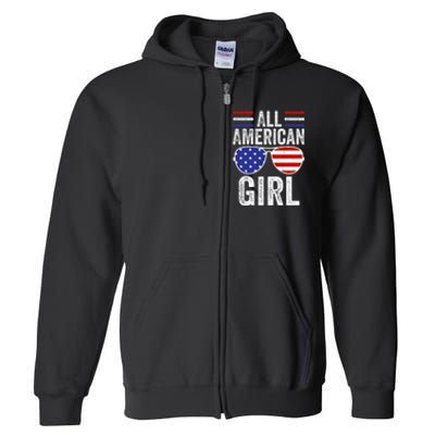 All American Girl 4th Of July Girl Patriotic Full Zip Hoodie