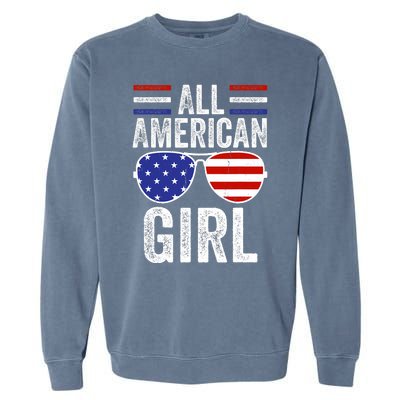 All American Girl 4th Of July Girl Patriotic Garment-Dyed Sweatshirt