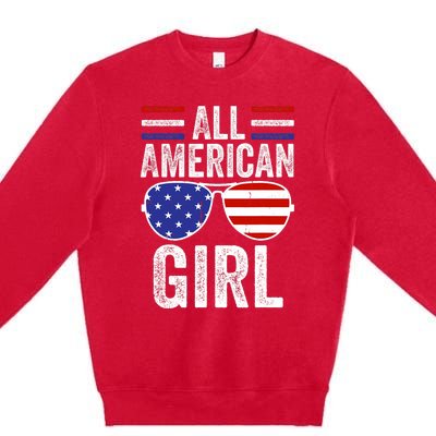 All American Girl 4th Of July Girl Patriotic Premium Crewneck Sweatshirt