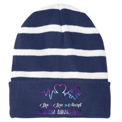 Autism Awareness Galaxy Striped Beanie with Solid Band